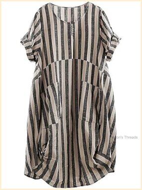 Plus Size Cotton-Linen Midi Dress Ruffle Oversized A-Line Pockets